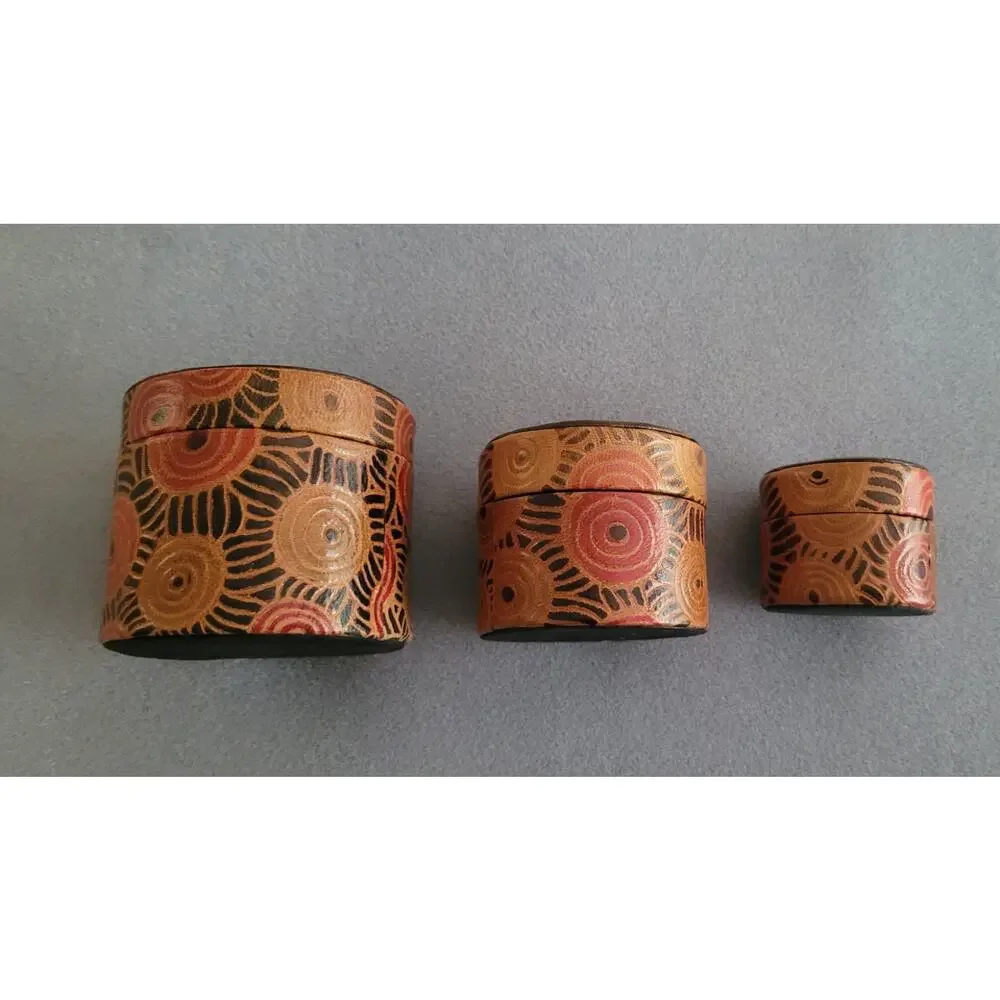 Hand Painted Genuine Leather Elephant Nesting Boxes Made in India – Set of 3